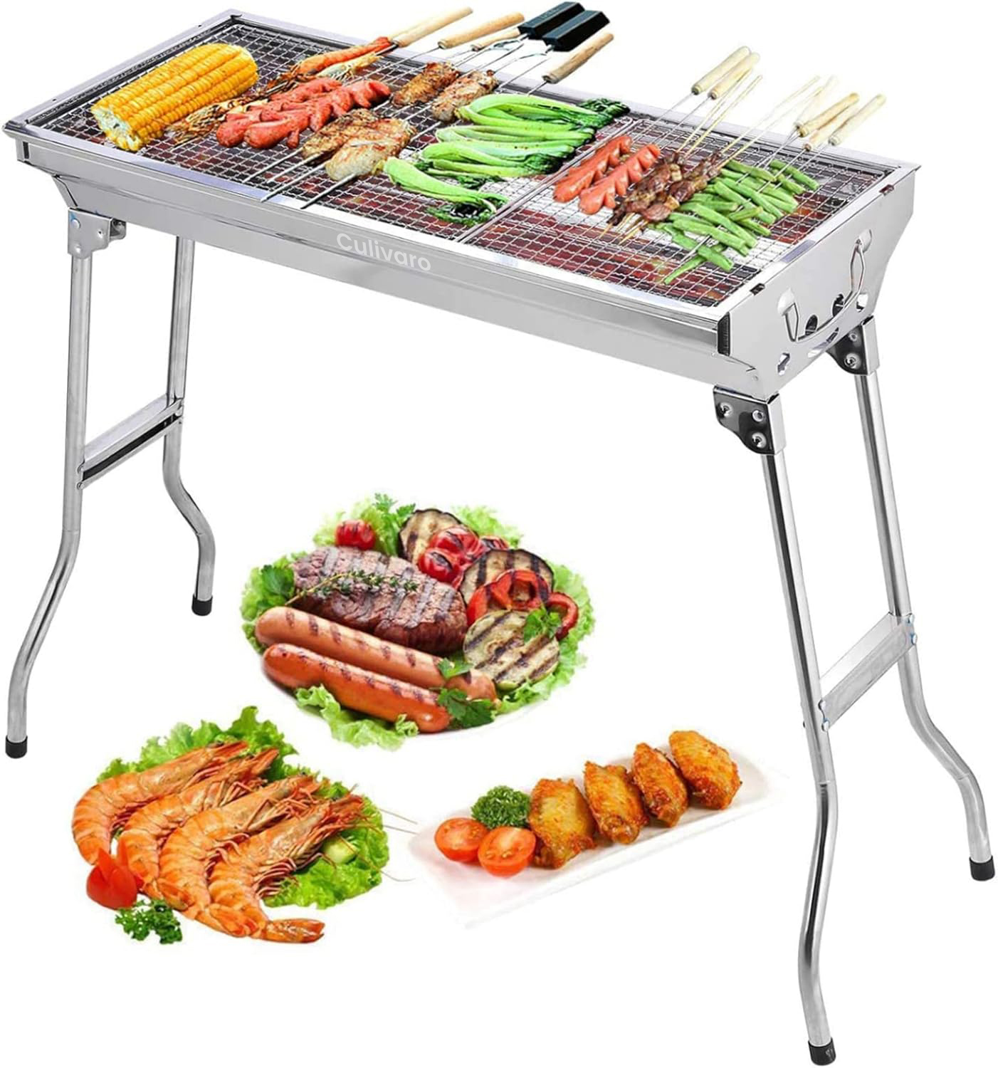 Culivaro Barbecue Charcoal Grill, Stainless Steel 
